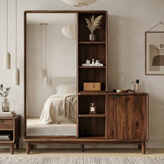 PRITI Sheesham Wood Dressing Table with Mirror and Storage (walnut  Finish)