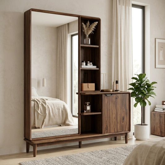 PRITI Sheesham Wood Dressing Table with Mirror and Storage (walnut  Finish)