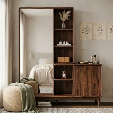 PRITI Sheesham Wood Dressing Table with Mirror and Storage (walnut  Finish)