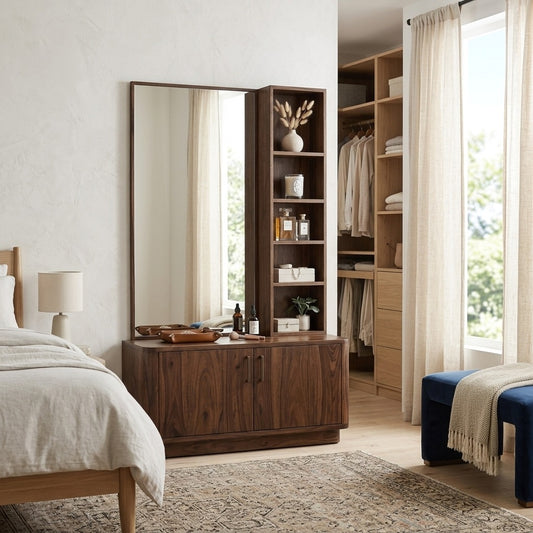 PRITI Sheesham Wood Dressing Table with Mirror and Storage (Dark Walnut Finish)