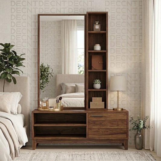 PRITI Sheesham Wood Dressing Table with Mirror and Storage  ( walnut  Finish)