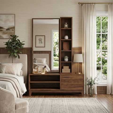 PRITI Sheesham Wood Dressing Table with Mirror and Storage  ( walnut  Finish)
