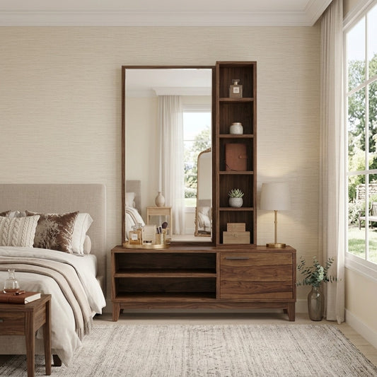 PRITI Sheesham Wood Dressing Table with Mirror and Storage  ( walnut  Finish)