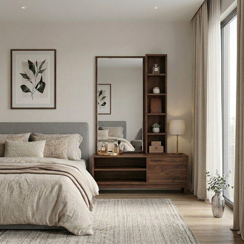 PRITI Sheesham Wood Dressing Table with Mirror and Storage  ( walnut  Finish)