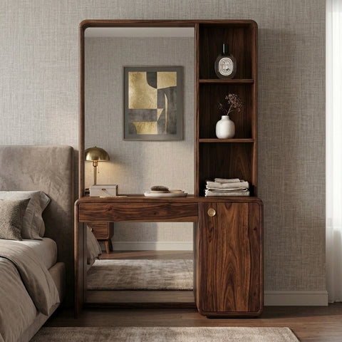 PRITI Sheesham Wood Dressing Table with Mirror and Storage ( walnut  Finish)