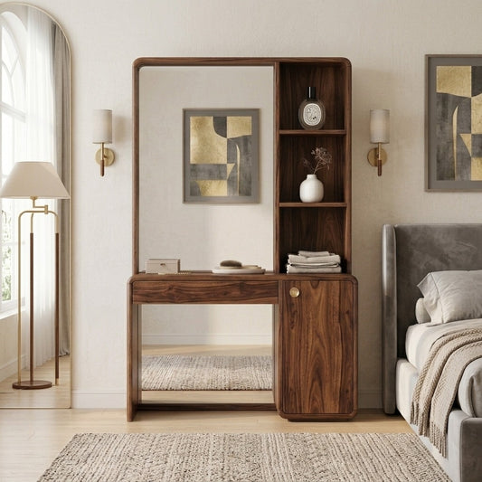 PRITI Sheesham Wood Dressing Table with Mirror and Storage ( walnut  Finish)