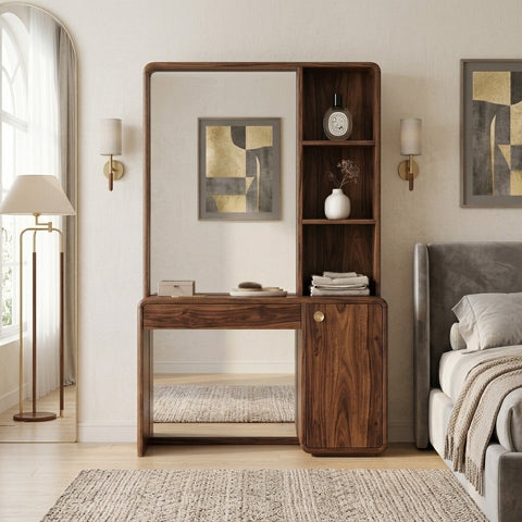 PRITI Sheesham Wood Dressing Table with Mirror and Storage ( walnut  Finish)