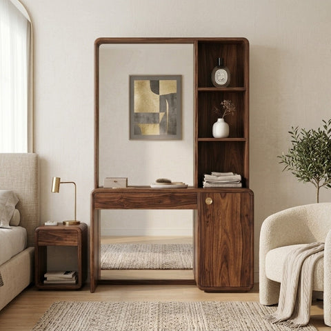 PRITI Sheesham Wood Dressing Table with Mirror and Storage ( walnut  Finish)