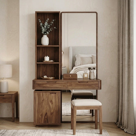 PRITI Sheesham Wood Dressing Table with Mirror and Storage (Dark Walnut Finish)