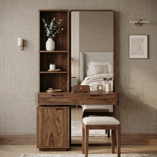 PRITI Sheesham Wood Dressing Table with Mirror and Storage (Dark Walnut Finish)