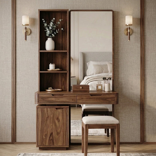 PRITI Sheesham Wood Dressing Table with Mirror and Storage (Dark Walnut Finish)