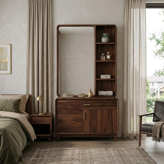 PRITI Sheesham Wood Dressing Table with Mirror and Storage (Dark Walnut Finish)