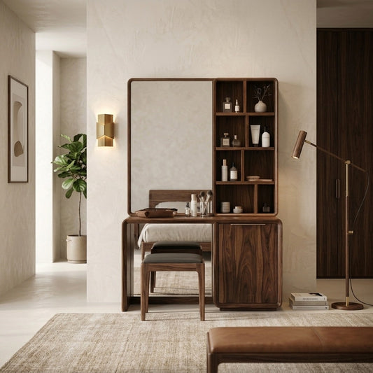 PRITI Sheesham Wood Dressing Table with Mirror and Storage (Dark walnut Finish)