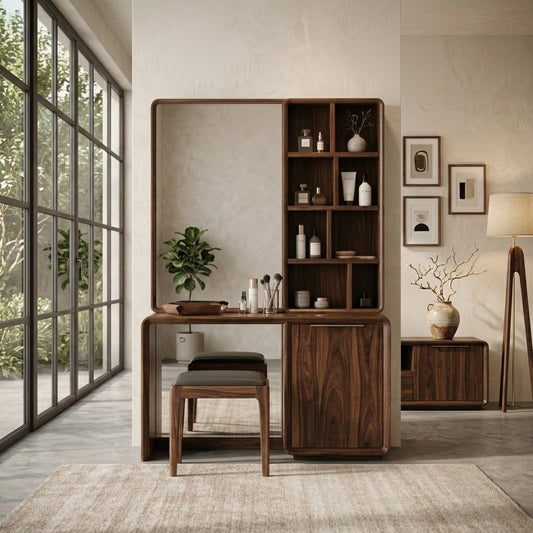 PRITI Sheesham Wood Dressing Table with Mirror and Storage (Dark walnut Finish)