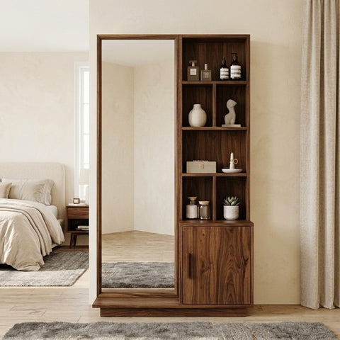 PRITI Sheesham Wood Dressing Table with Mirror and Storage (Dark Walnut Finish)