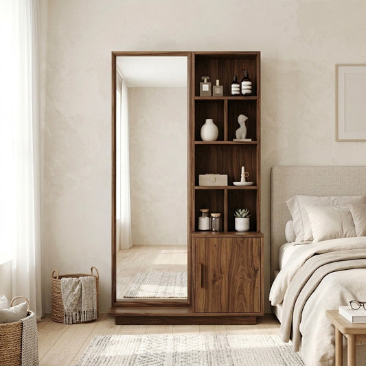 PRITI Sheesham Wood Dressing Table with Mirror and Storage (Dark Walnut Finish)