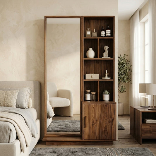 PRITI Sheesham Wood Dressing Table with Mirror and Storage (Dark Walnut Finish)