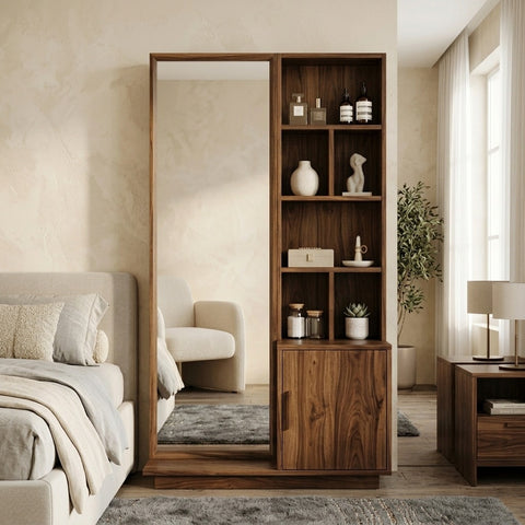 PRITI Sheesham Wood Dressing Table with Mirror and Storage (Dark Walnut Finish)