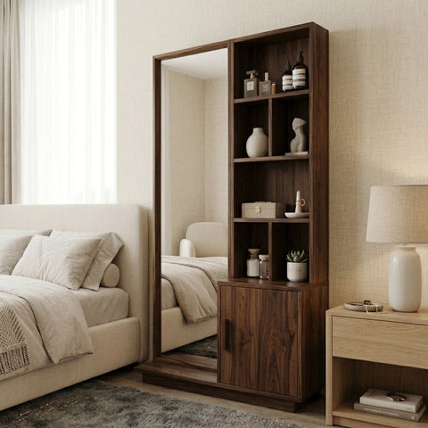 PRITI Sheesham Wood Dressing Table with Mirror and Storage (Dark Walnut Finish)