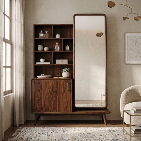 PRITI Sheesham Wood Dressing Table with Mirror and Storage (Dark Walnut Finish)