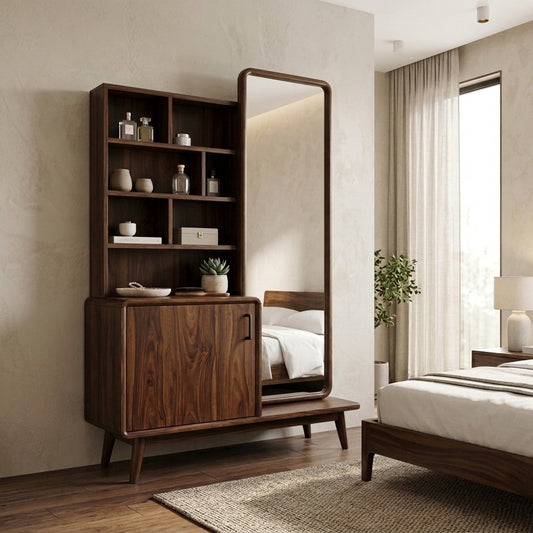 PRITI Sheesham Wood Dressing Table with Mirror and Storage (Dark Walnut Finish)
