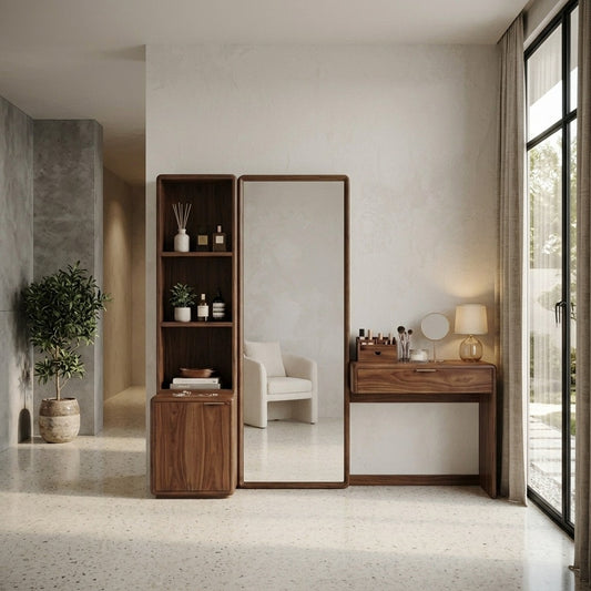PRITI  Sheesham Wood Dressing Table with Mirror and Storage (Dark Walnut Finish)