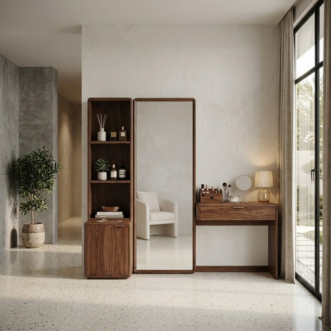 PRITI  Sheesham Wood Dressing Table with Mirror and Storage (Dark Walnut Finish)
