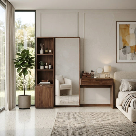 PRITI  Sheesham Wood Dressing Table with Mirror and Storage (Dark Walnut Finish)