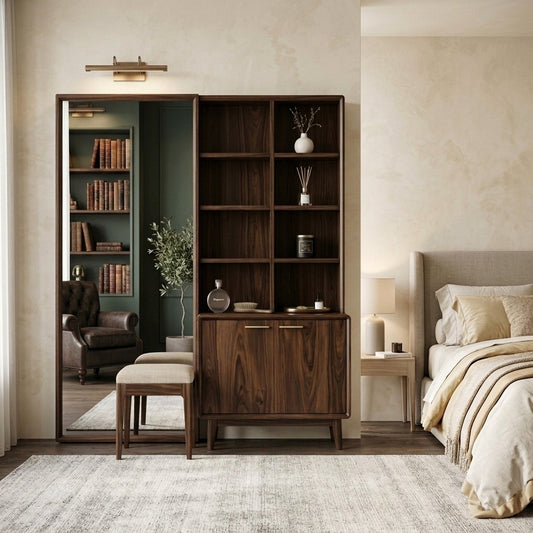 PRITI Sheesham Wood Dressing Table with Mirror and Storage (Dark Walnut Finish)
