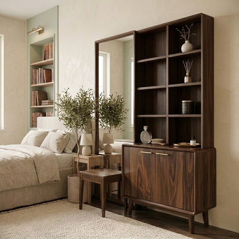 PRITI Sheesham Wood Dressing Table with Mirror and Storage (Dark Walnut Finish)
