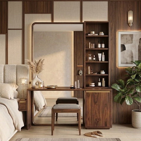 PRITI Sheesham Wood Dressing Table with Mirror and Storage (Dark Walnut Finish)