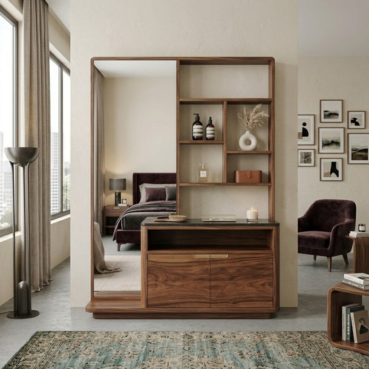 PRITI Sheesham Wood Dressing Table with Mirror and Storage (Dark walnut Finish)