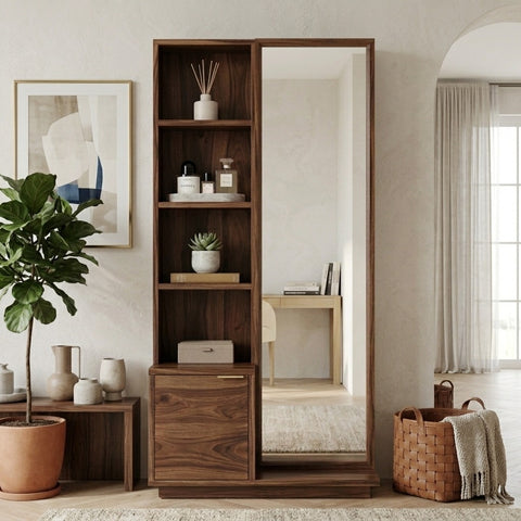PRITI Sheesham Wood Dressing Table with Mirror and Storage (Dark Walnut Finish)