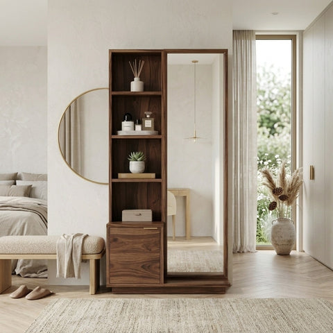 PRITI Sheesham Wood Dressing Table with Mirror and Storage (Dark Walnut Finish)