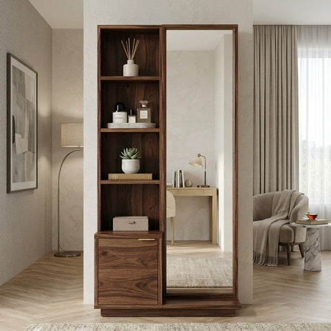 PRITI Sheesham Wood Dressing Table with Mirror and Storage (Dark Walnut Finish)