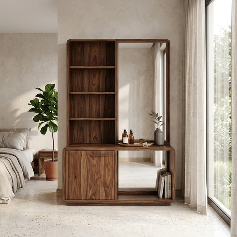 PRITI Sheesham Wood Dressing Table with Mirror and Storage (Dark Walnut Finish)