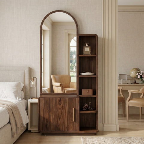 PRITI Sheesham Wood Dressing Table with Mirror and Storage (Dark Walnut Finish)