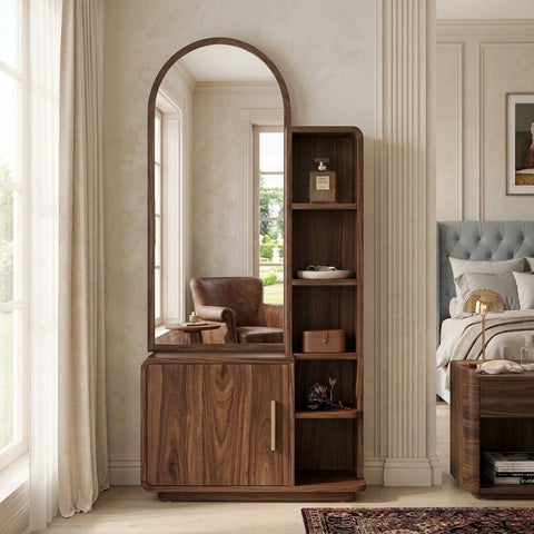 PRITI Sheesham Wood Dressing Table with Mirror and Storage (Dark Walnut Finish)