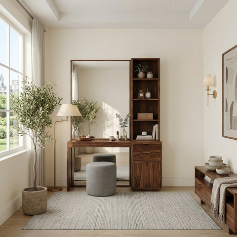 PRITI Sheesham Wood Dressing Table with Mirror and Storage (dark Walnut Finish)