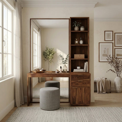 PRITI Sheesham Wood Dressing Table with Mirror and Storage (dark Walnut Finish)