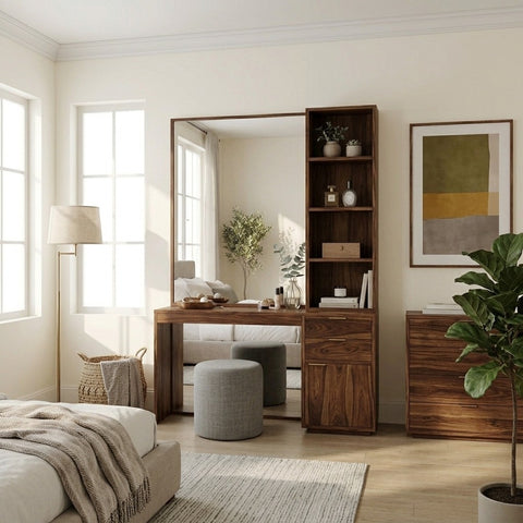 PRITI Sheesham Wood Dressing Table with Mirror and Storage (dark Walnut Finish)