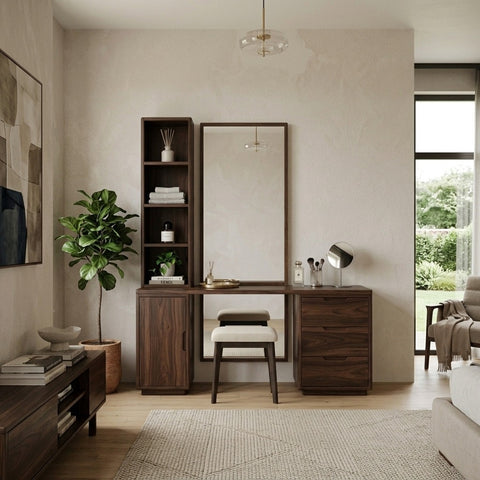 PRITI Sheesham Wood Dressing Table with Mirror and Storage (Dark Walnut Finish)