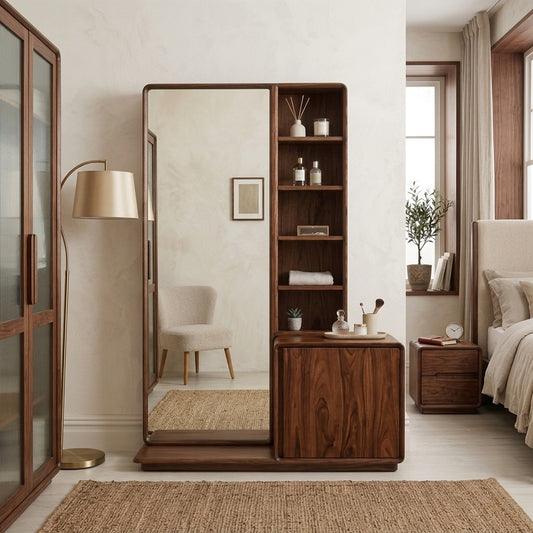 PRITI Sheesham Wood Dressing Table with Mirror and Storage (Dark Walnut Finish)