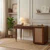 PRITI Modern Designer Sheesham Wood Study Table with Cane Accents & Drawer Storage