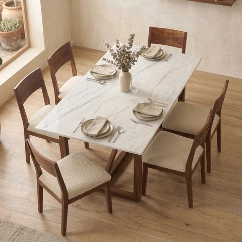 PRITI Solid Sheesham Wood 6 Seater Dining Table Set
