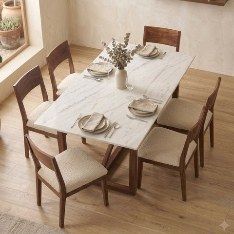 PRITI Solid Sheesham Wood 6 Seater Dining Table Set