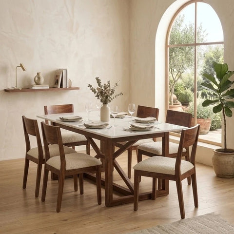 PRITI Solid Sheesham Wood 6 Seater Dining Table Set