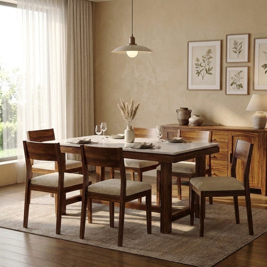 PRITI Solid Sheesham Wood Dining Table with 6 Chairs