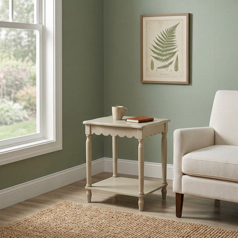 PRITI Warm Stone Scalloped Edge Side Table