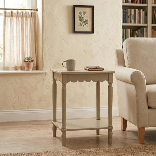 PRITI Warm Stone Scalloped Edge Side Table